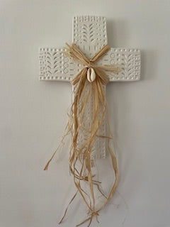 CRUCIFIX WALL DECOR-Boho White Engraved Cross